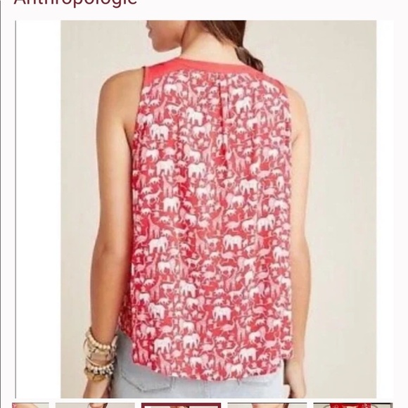 Anthropologie Maeve Red & White Animal Print Top - Size 10P - Picture 2 of 8
